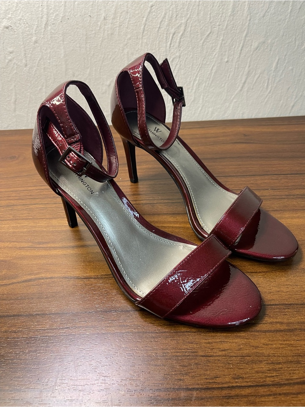 Worthington Burgundy Patent Ankle Strap Heels
